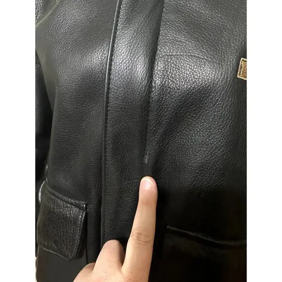Game Sportswear Bomber Jacket Mens Medium Black Premium Leather FLAW